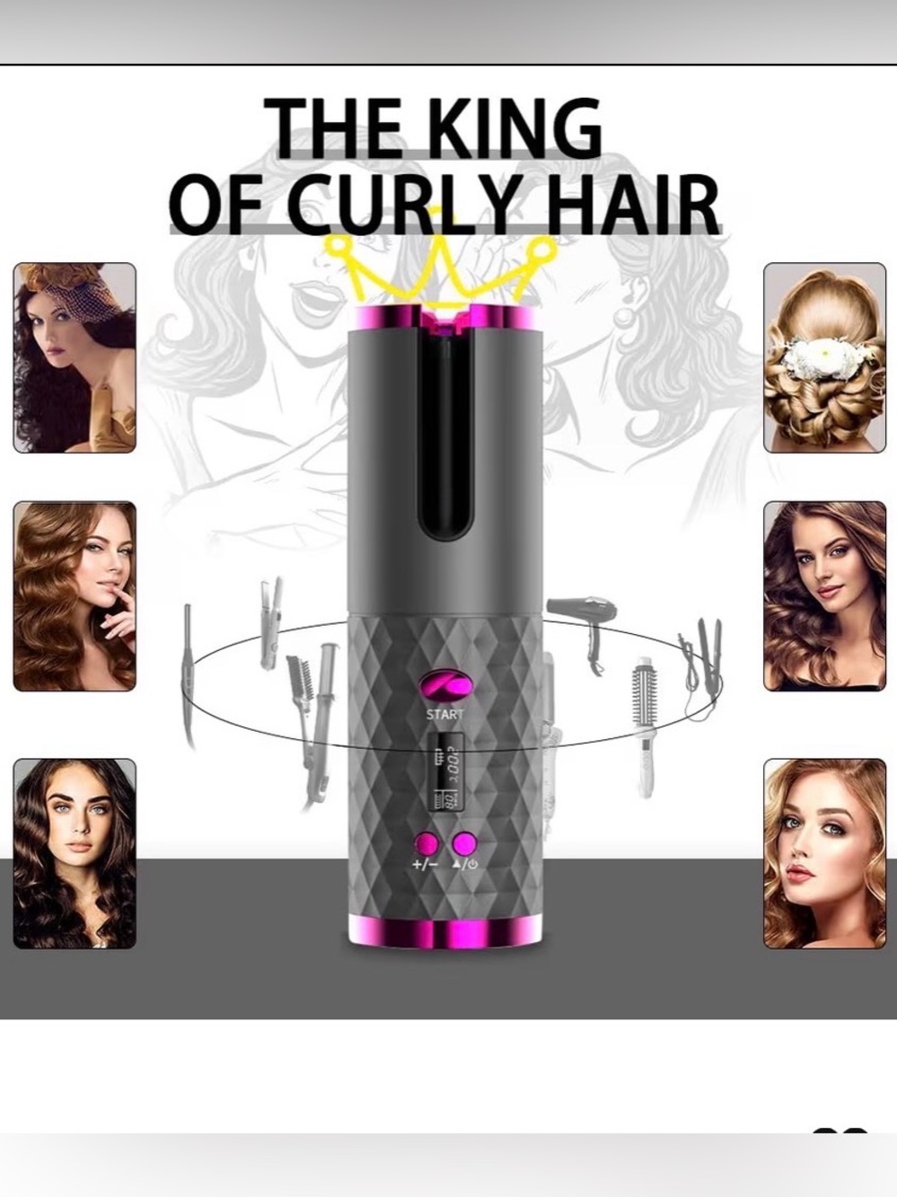 Cordless Auto Hair Curler – Ceramic Rotating Curling Iron new
